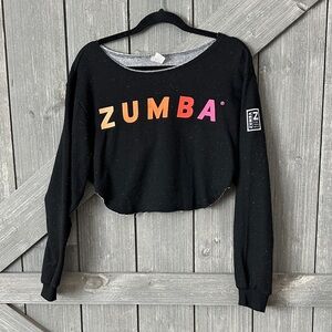 Zumba Fitness Black Cropped Sweatshirt with Orange-Red-Pink Gradient Logo